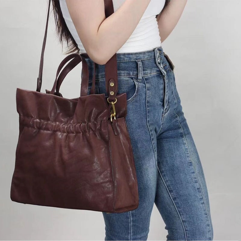 Autumn And Winter New Vegetable Tanned Cowhide Large Capacity Handheld Shoulder Crossbody's Bags