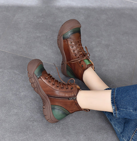 Retro Color-Block Platform Ankle Boots