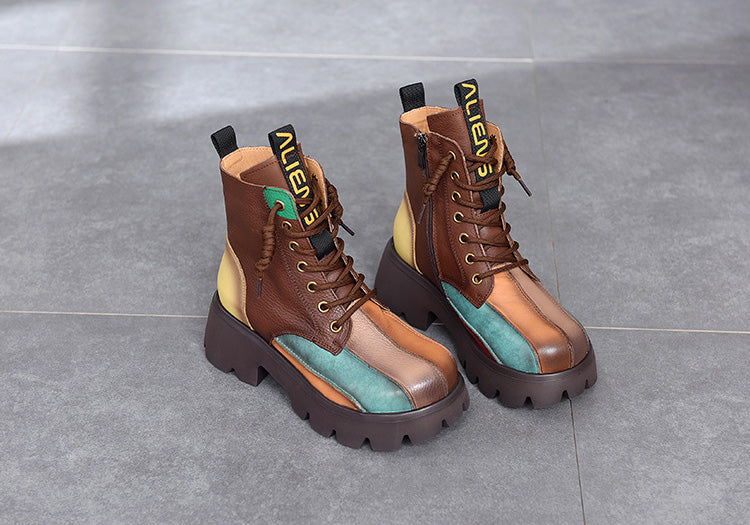 Retro Colorful Pu Platform Martin Boots