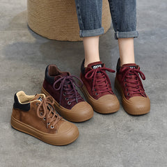 Vintage Leather Lace-Up Short Boots