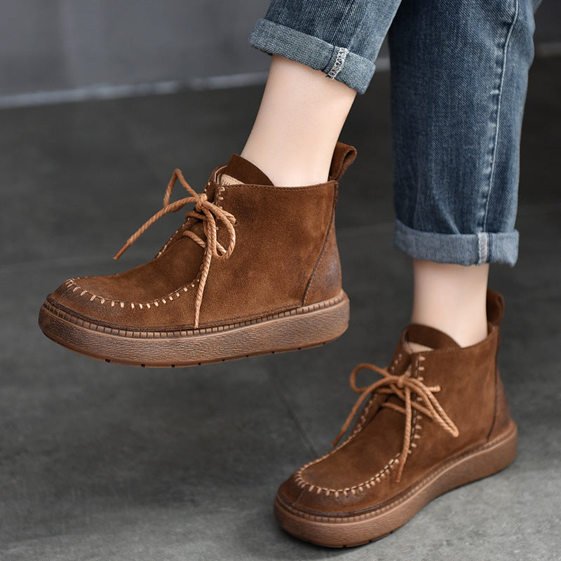 Classic Round Toe Flat Short Boots