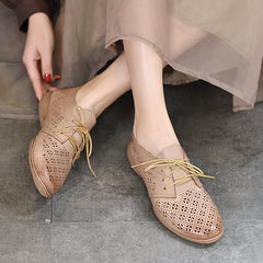 Literary Hollow Leather Flat Shoes