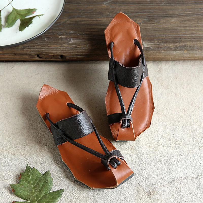 Cowhide Sandals Wave Edge Sole Split Toe Slippers