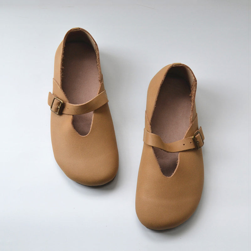 Handmade  Genuine Mary Jane Soft Walking Flats Casual Shoes Apricot/Coffee