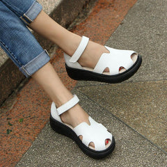 Summer Wedge Sandals Platform Cut Out Open Peep Toe Sandals Black/White