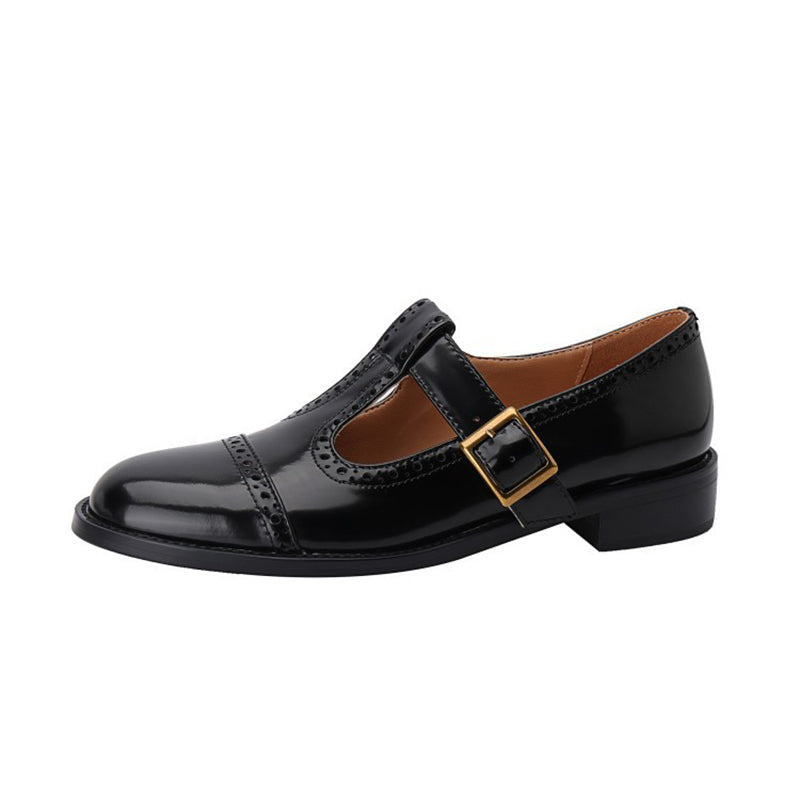 Handmade Block T-strap Mary Jane Round Toe  Retro Sandals