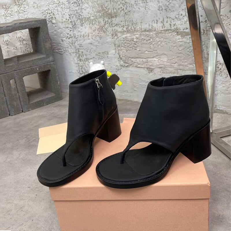 Botas de verano con tacón de bloque, sandalias con tiras y cremallera lateral