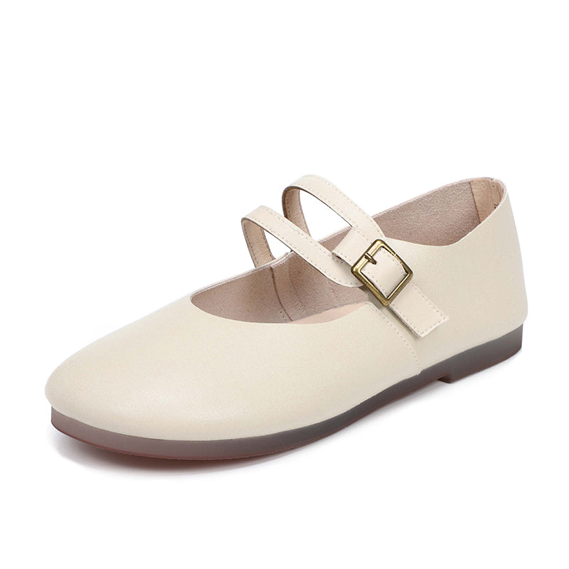 Comfy Mary Jane Flats Beige/Coffee