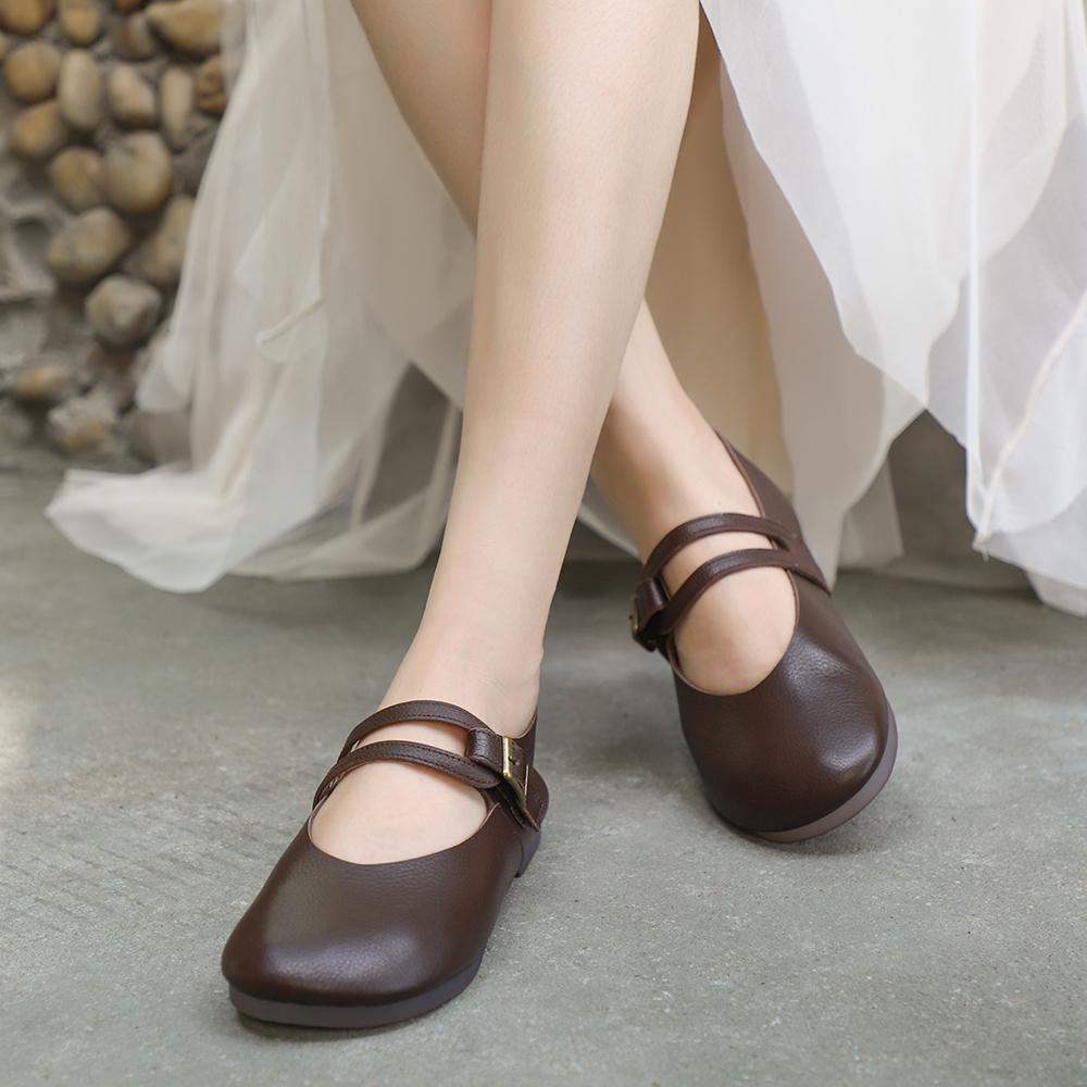 Comfy Mary Jane Flats Beige/Coffee