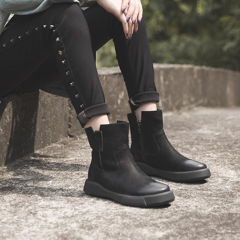 Botas Chelsea cortas enceradas para invierno con cremallera lateral, color negro y café