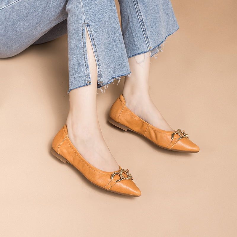 Sheepskin Point Toe Ballet Flats Apricot/Pink/Black