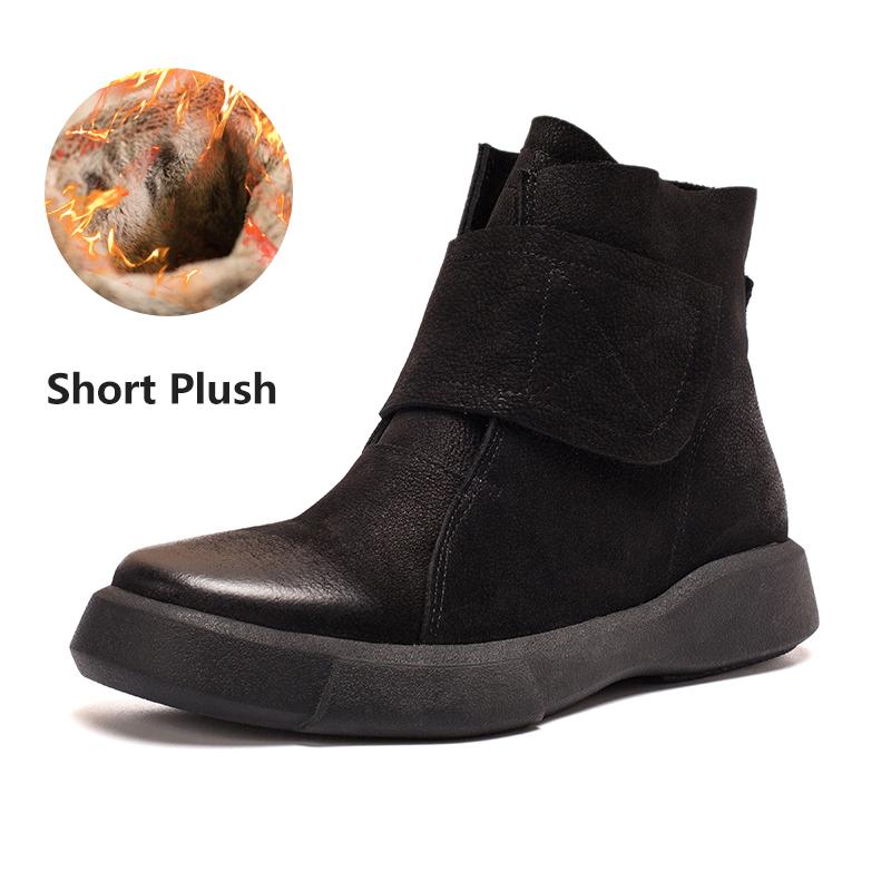 Waxing Martin Boots Velcro Ankle Boots and  Short Plush For Choice Black/Coffee