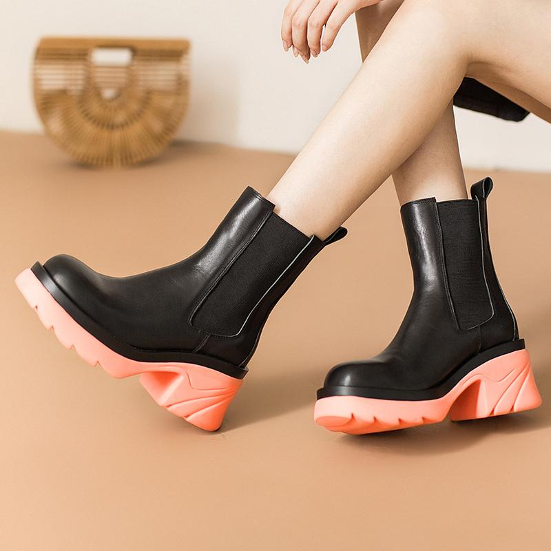 Colorful Sole Designer Retro Chunky Riding Boots High Heel Handmade