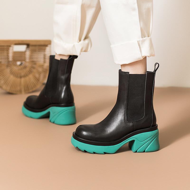 Colorful Sole Designer Retro Chunky Riding Boots High Heel Handmade
