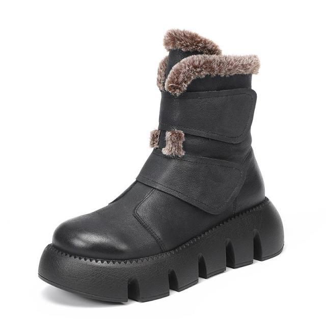 Winter Boots Plush Warm Genuine Hook & Loop Round Toe New