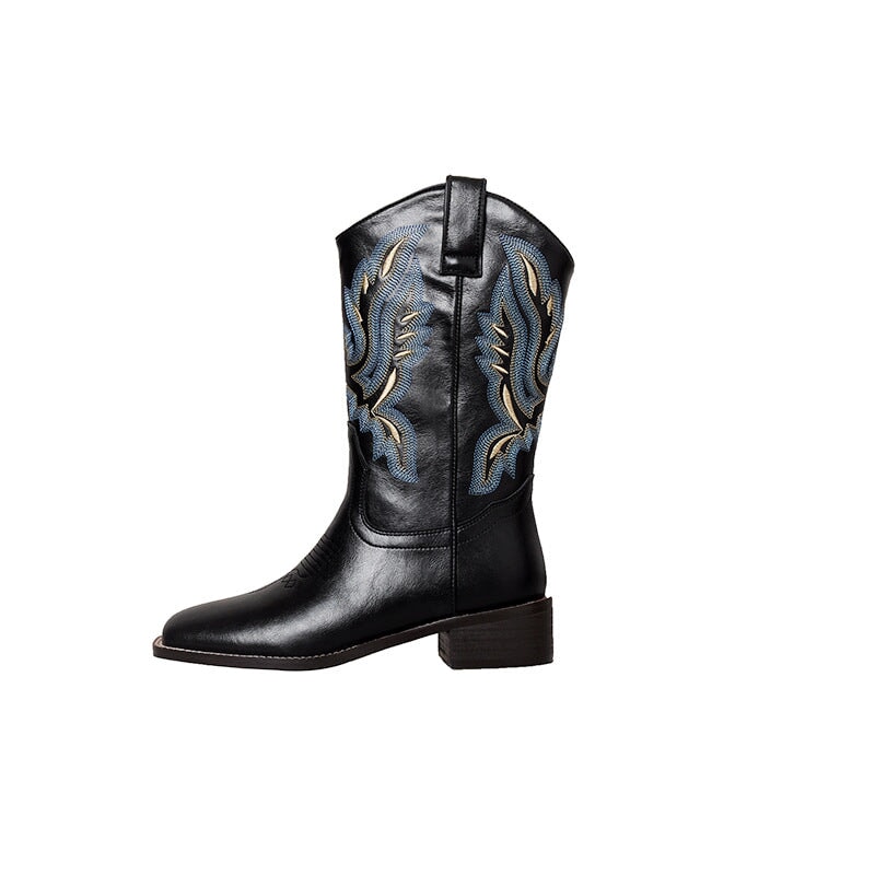 Westernstiefel, halbhohe Stiefel, bestickt, Schwarz/Braun/Kaffee, Roper Cowgirlstiefel