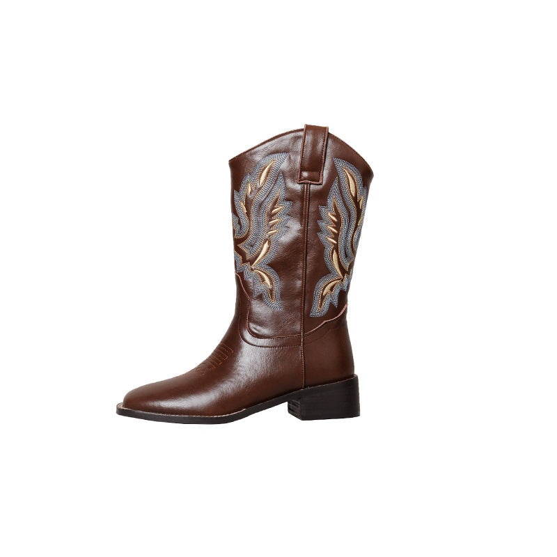 Westernstiefel, halbhohe Stiefel, bestickt, Schwarz/Braun/Kaffee, Roper Cowgirlstiefel