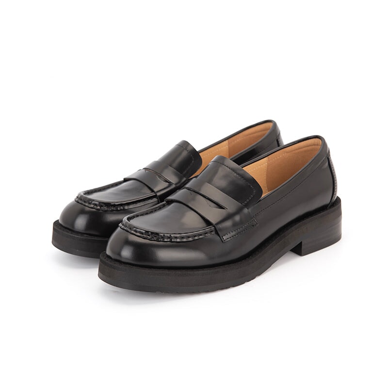 Designer Calf Penny Loafers Block Heel