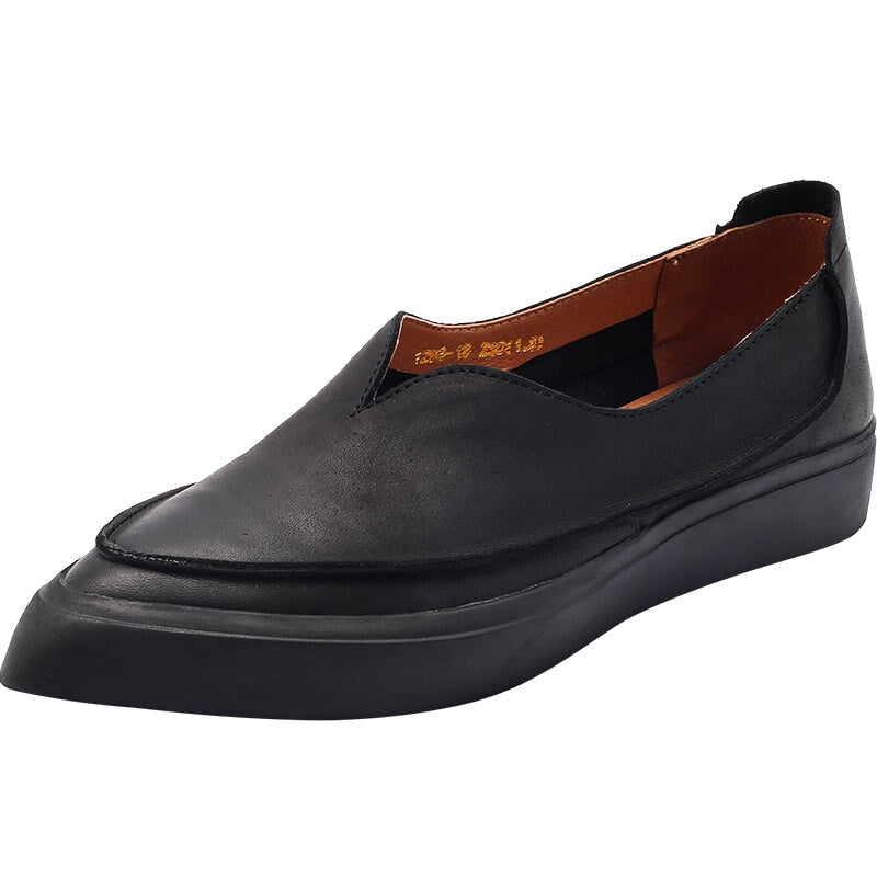 Witch Style Point Toe Calfskin Flat Loafers