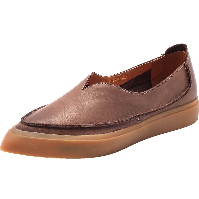 Witch Style Point Toe Calfskin Flat Loafers