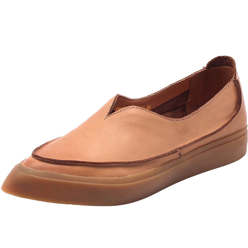 Witch Style Point Toe Calfskin Flat Loafers