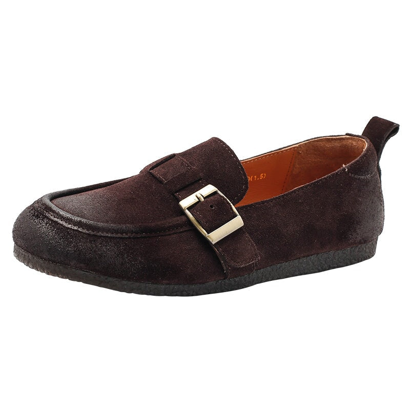 Buckle-fastening Monk Shoes Retro Suede Loafers 4 Colors