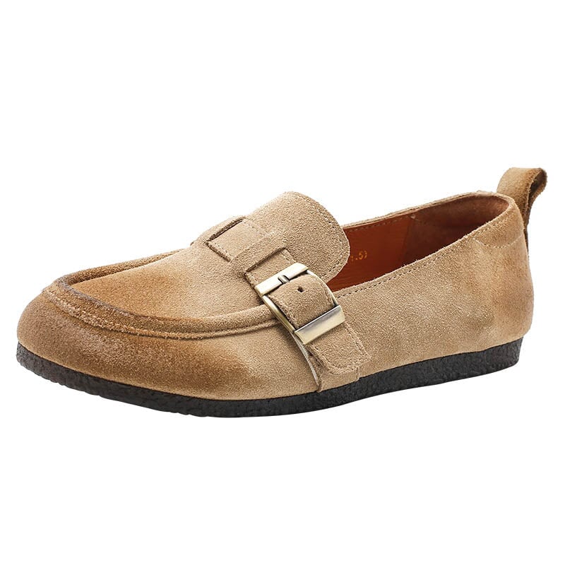 Buckle-fastening Monk Shoes Retro Suede Loafers 4 Colors