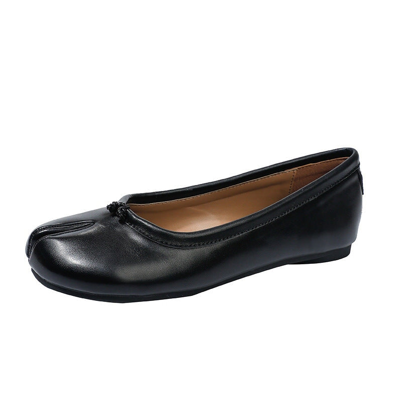 Women's Calf Casual Flats Split Toe Loafers Light Brown/Khaki/Silver/Beige/Black