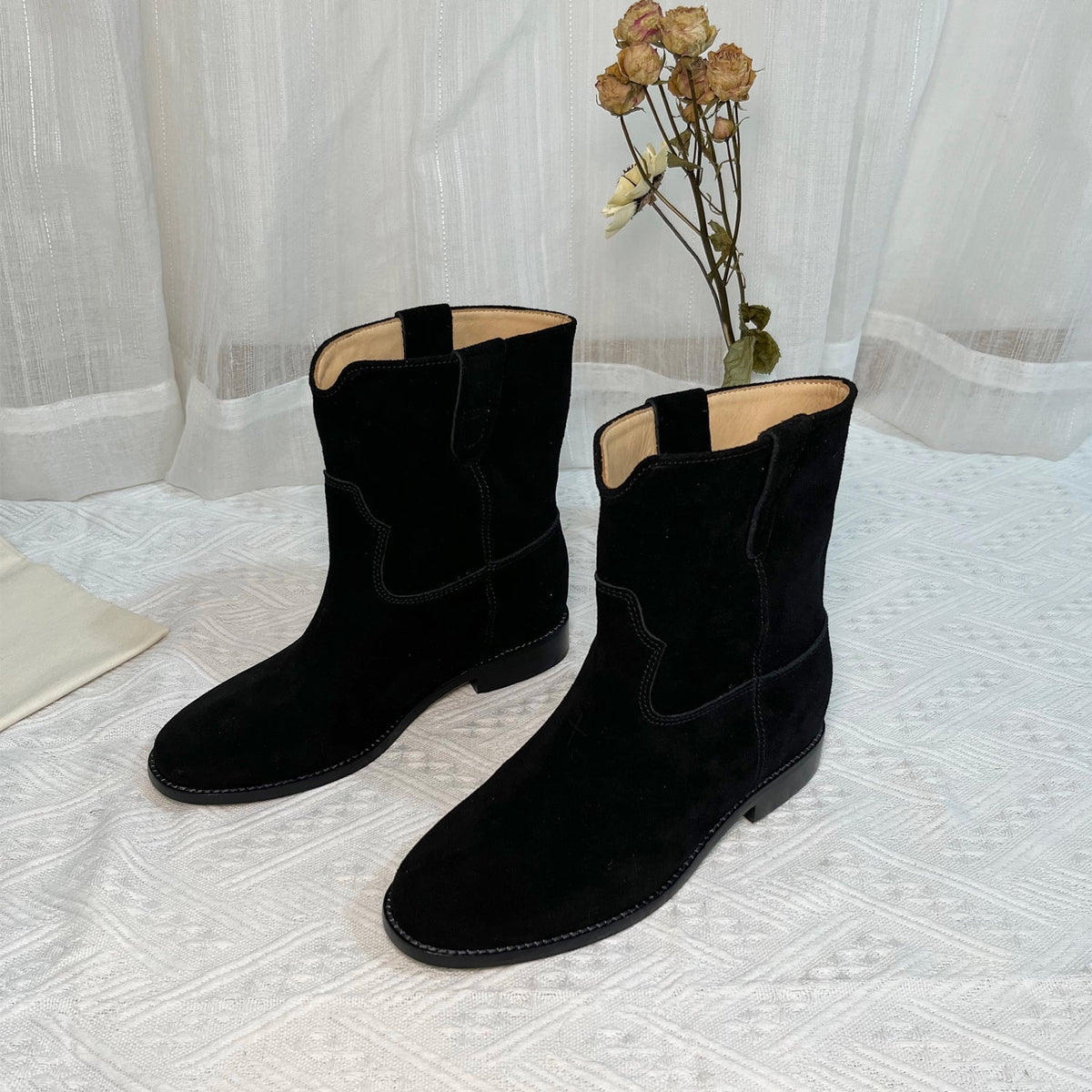 Womens Suede Mid Calf Western Cowboy Boots