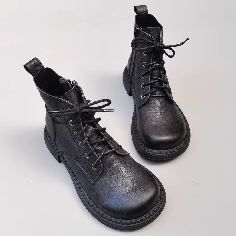 Botas Martin con cordones y punta grande para mujer, con cremallera lateral y forro polar