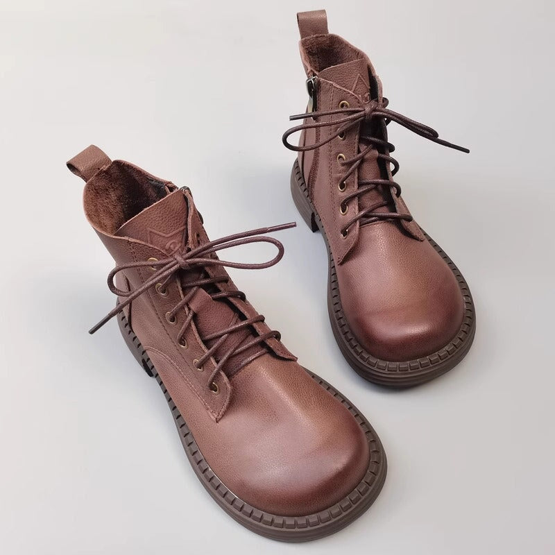 Botas Martin con cordones y punta grande para mujer, con cremallera lateral y forro polar