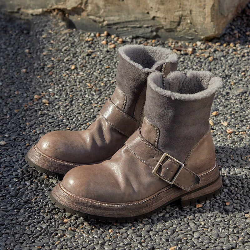 Botas de combate para caballos cosidas a mano, botas cortas y cálidas