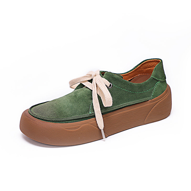 Zapatos Oxford de plataforma con cordones suaves hechos a mano, color café/verde