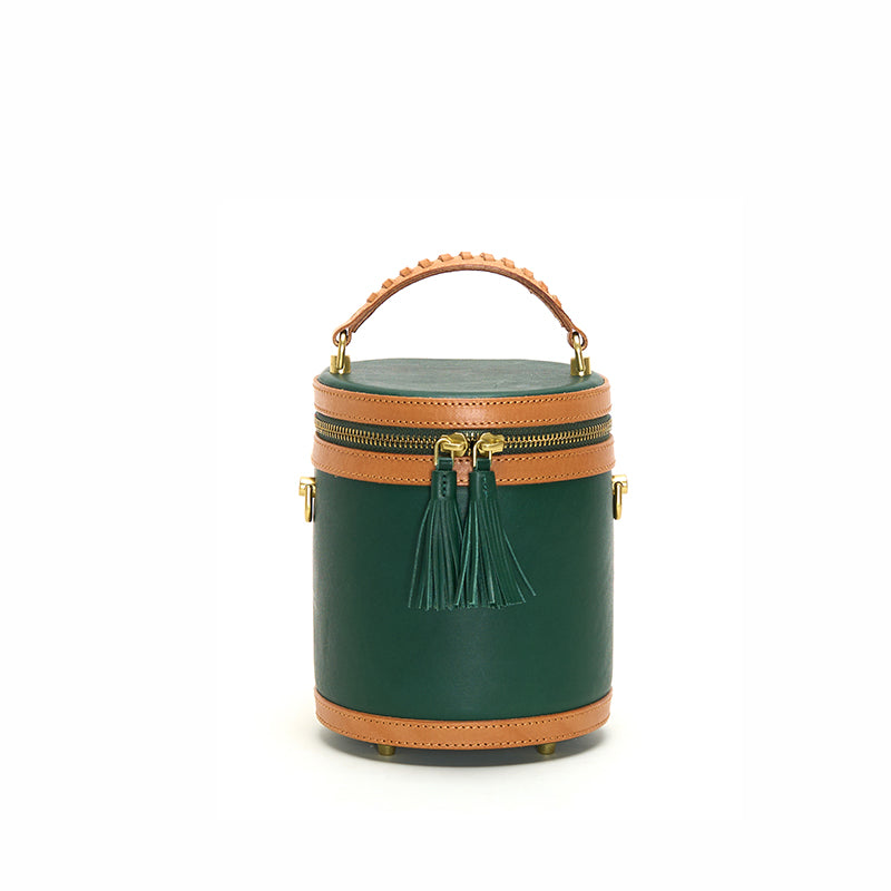 Bolso estilo cubo vintage de un solo hombro de curtido vegetal para mujer