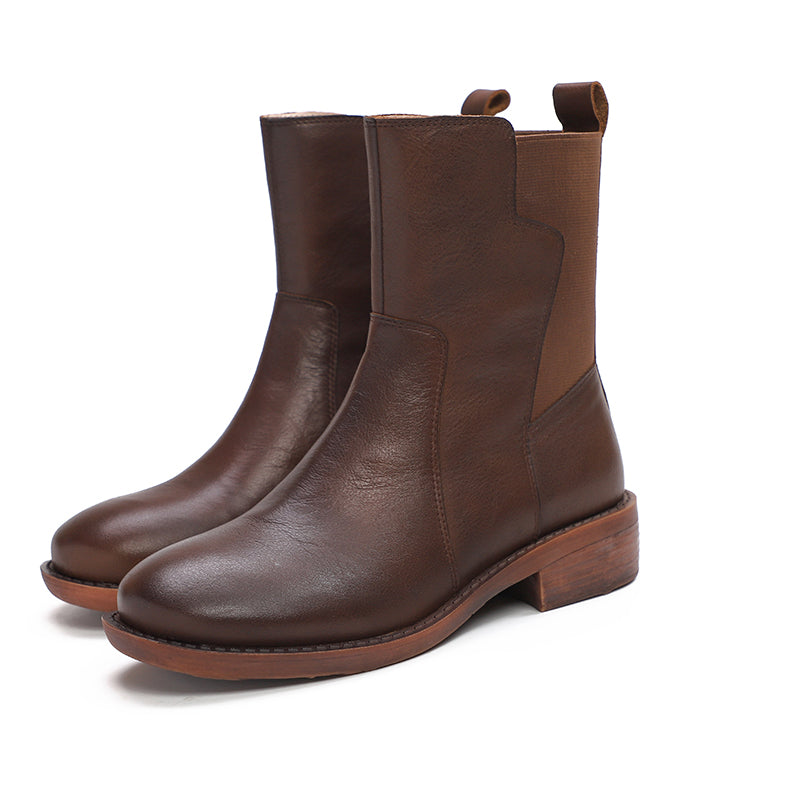 Retro Cowhide Martin Boots Comfy Zip Walking  Coffee