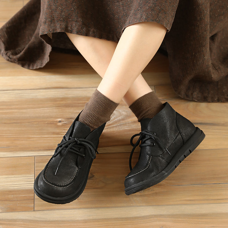 Soft Ankle Boots Retro Round Toe Short Boots Mori Girl Boots Handmade