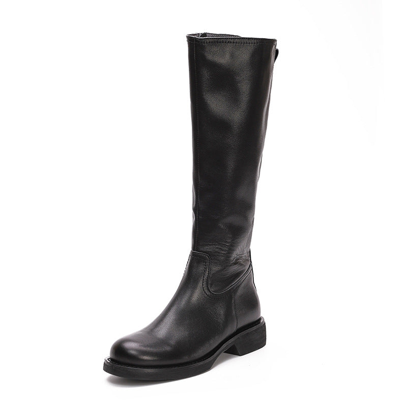 Handmade Soft Knee High Boots Side Zip Riding Boots Black/Coffee