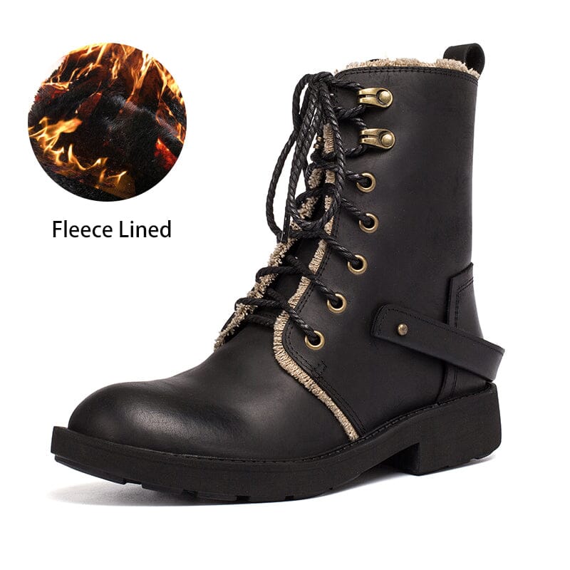 Crazy Horse Combat Boots Designer Retro Chunky Riding Boots Dark Coffee/Black