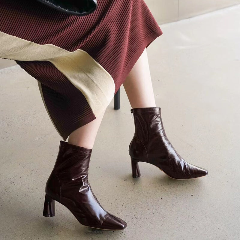 Classic Elegant Glove-Like Ankle Boots High Heel Back Zip Boots