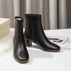 Classic Elegant Glove-Like Ankle Boots with Fleece Lined Mid Heel