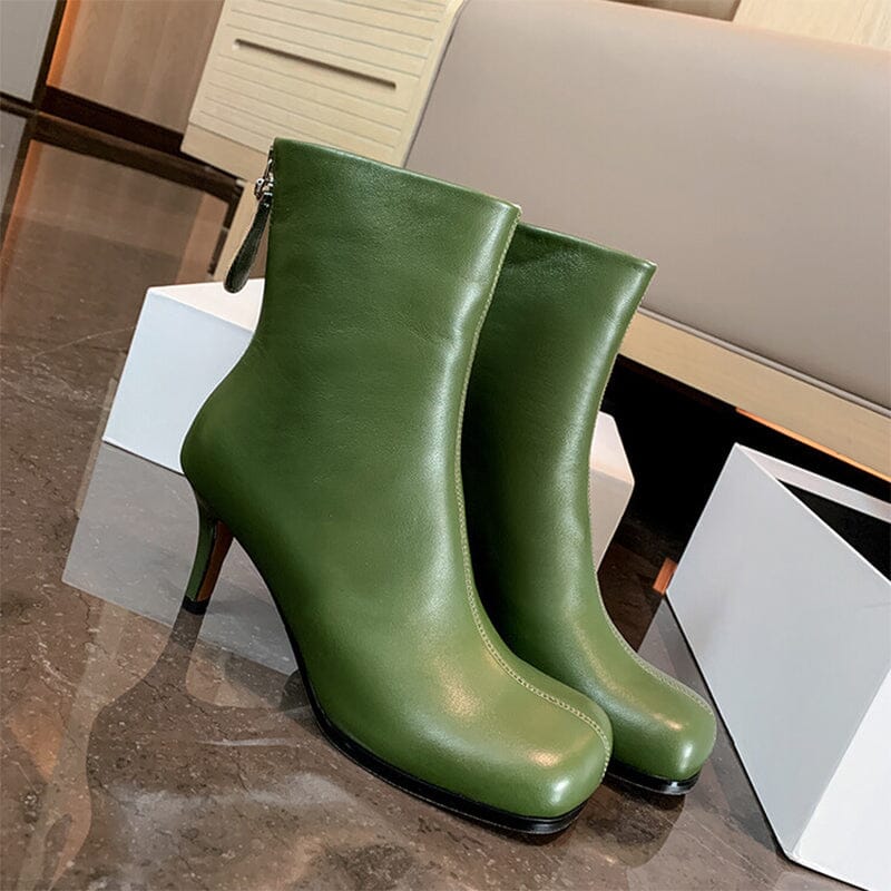 Sheepskin Elegant Glove-Like Ankle Boots Sculptural Heel Back Zipper Boots