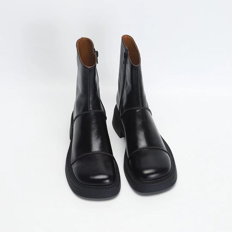 Retro Square Toe Platform Ankle Boots