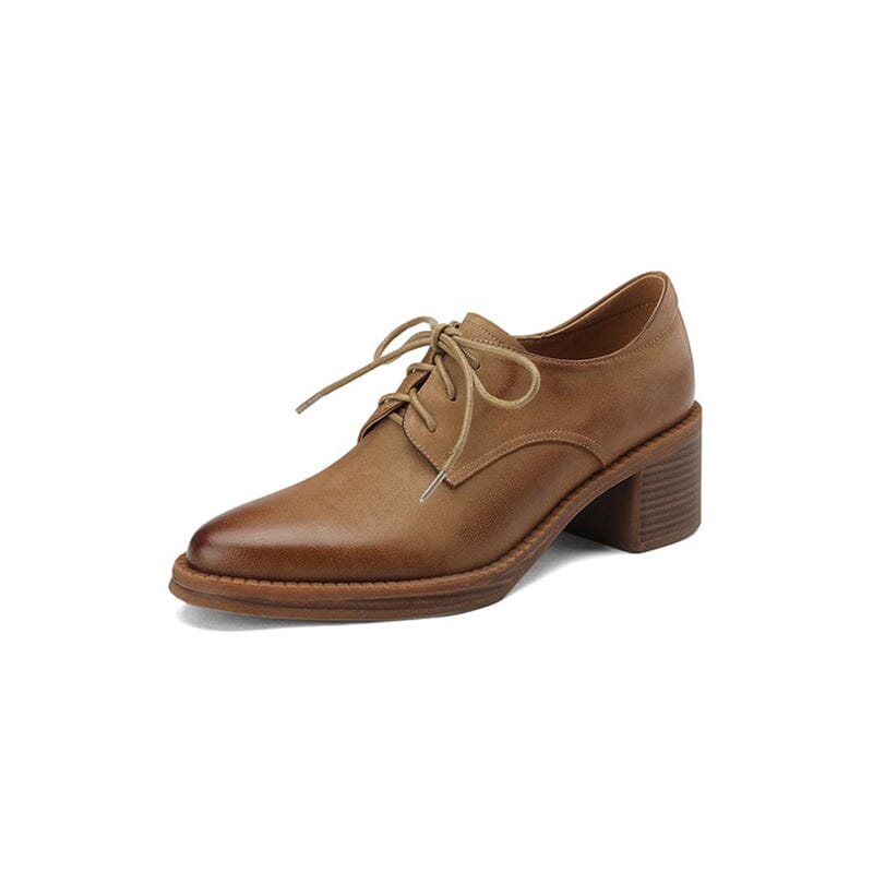 Zapatos Oxford de tacón alto y con corbata, tacones de bloque, punta estilo western, ajuste normal