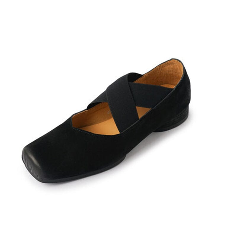 Ballet Flats with Cross-Strap Square Toe