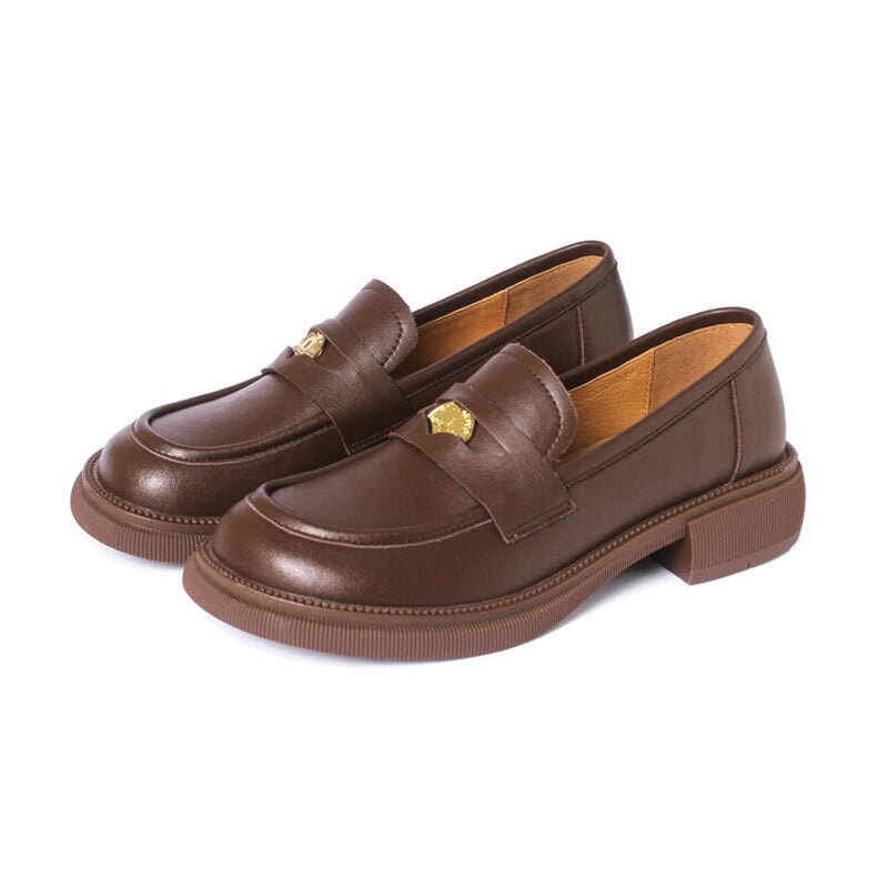 Block Heel Round Toe Penny Loafers