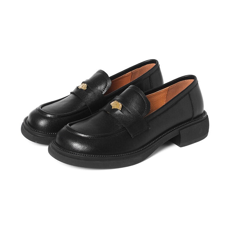 Block Heel Round Toe Penny Loafers