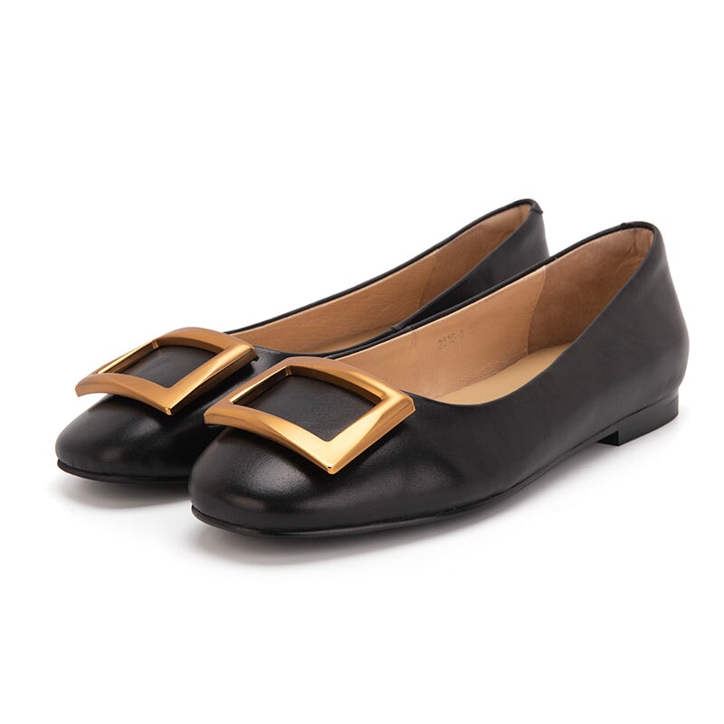 Square Buckle Detailed Loafers Black