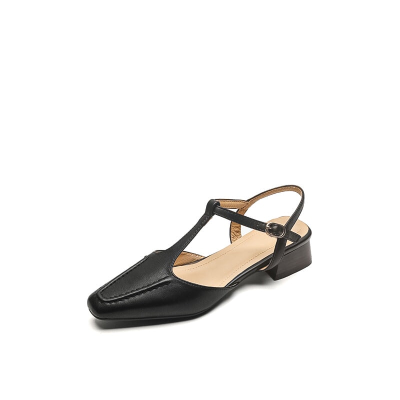 T strap Detail Mary Jane Slingback Sandals Block Heel Square Toe
