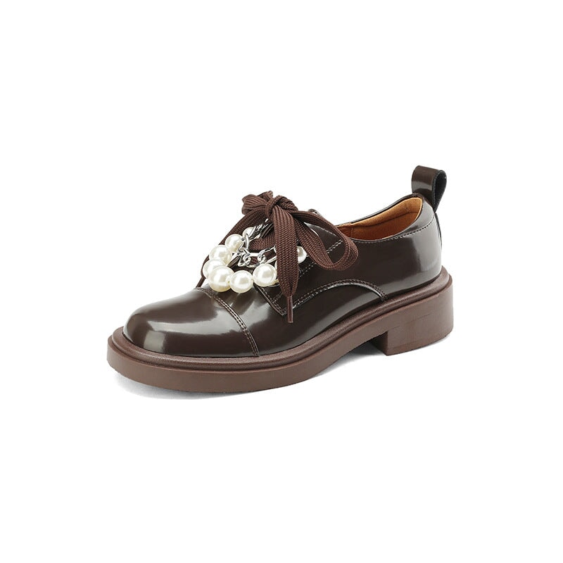 Cap Toe Lace Up Peal-embellishment Chunky Derby Shoes