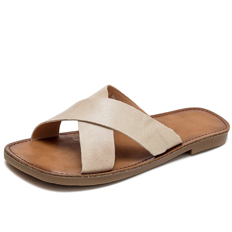 Cross Strap Slide Sandals Flat Slippers